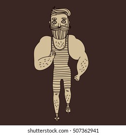 Running man. Hand drawn vintage illustration. jogging hipster.