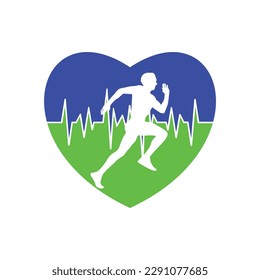 Corriendo a un hombre en forma de corazón. Ilustración vectorial de un estilo de vida saludable