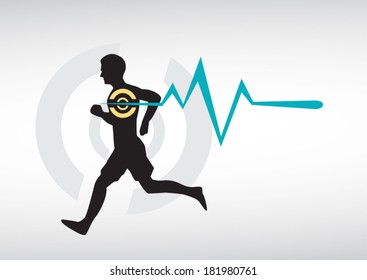 Running Man Heartbeat Monitor Vector. Editable Clip Art.