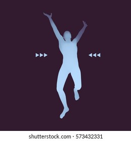 Running Man. Human with arm up. Silhouette for sport championship. The victory celebration. 3D Model of Man. Vector Illustration. 