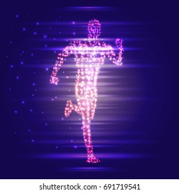 Running Man. Human Body. Light waves. Abstract background. Design for Sport, Business, Science and Technology. Vector Illustration