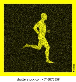 Corriendo. Modelo de cuerpo humano. Diseño de grano negro y amarillo. Ilustración vectorial resistente.