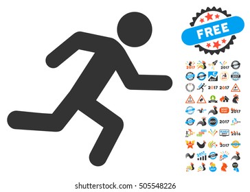 Running Man icon with bonus 2017 new year pictograph collection. Vector illustration style is flat iconic symbols,modern colors.