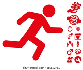 Running Man icon with bonus amour clip art. Vector illustration style is flat iconic red symbols on white background.