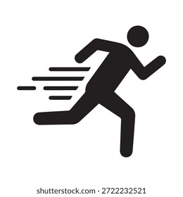 Running man icon, fast speed delivery symbol, black vector silhouette isolated on white background.