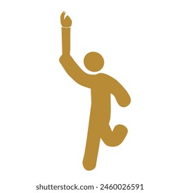 Running man icon with olympic torch icon, yellow gold color with white isolated, vector, illustration.