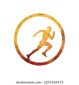 Running man icon in polygonal style. Runner vector illustration.