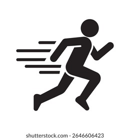 Running man icon representing fast speed athletic sprint and quick motion for exercise fitness marathon and competitive race sport activity design vector solid glyph icon