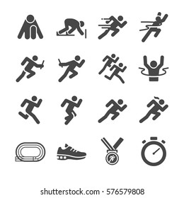 Running Man Icon Set. Included The Icons As Run, Sprint, Start, Watch, Win, Goal And More.