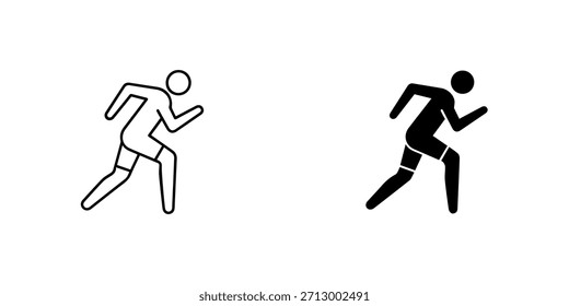 Executando ícone de homem definido em contorno e estilos sólidos, representando velocidade, esporte e atividade atlética