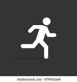 Running man icon. Simple symbol of run isolated on a dark background. Vector