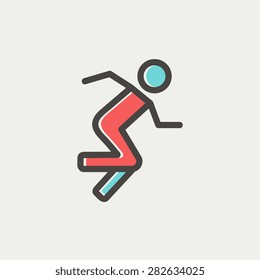 Running man icon thin line for web and mobile, modern minimalistic flat design. Vector icon with dark grey outline and offset colour on light grey background.