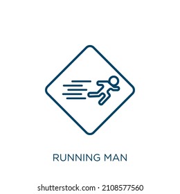 running man icon. Thin linear running man outline icon isolated on white background. Line vector running man sign, symbol for web and mobile