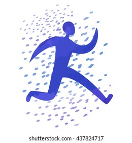 Running man icon watercolor silhouette with dots