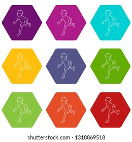 Running man icons 9 set coloful isolated on white for web