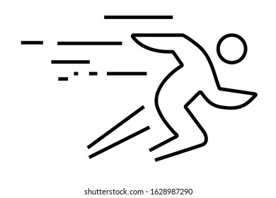 Running man illustration with motion blur track lines,abstract running person silhouette symbol, modern simple sprinter trail shape, flat linear outline style icon design isolated on white sign image