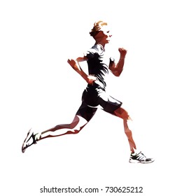 Running man isolated, abstract geometric vector illustration. Side view