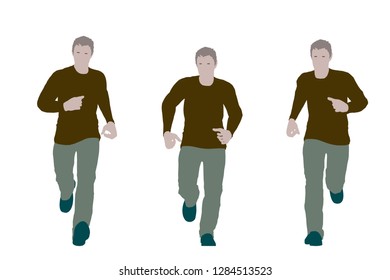 Running man. Isolated on white background. Vector illustration. Flat style. Front view.