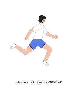 Running man isolated on white background. Participation in sports races, athletic competitions. Marathon, exercise. Jogger. Vector illustration.