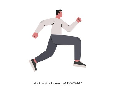Running man isolated on white background. Male character move forward to goal. Flat vector illustration.