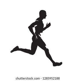 Running man, isolated vector silhouette. Sprinting runner