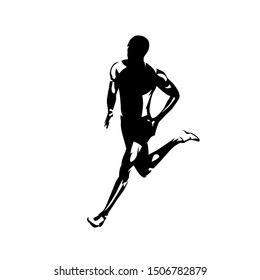 Running man, isolated vector silhouette. Ink drawing. Run