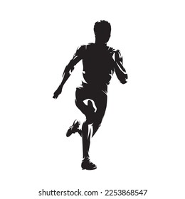 Running man, isolated vector silhouette, ink drawing. Run, front view male runner