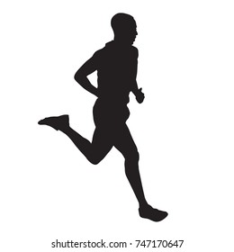 Running man isolated vector silhouette, side view