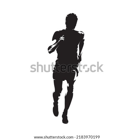 Running man, isolated vector silhouette, front view. Run logo