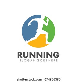 Running man, jogging and marathon logo template design