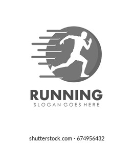 Running man, jogging and marathon logo template design