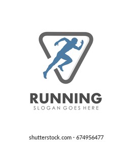 Running man, jogging and marathon logo template design