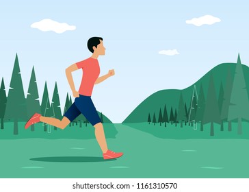 Running man. Man jogging outdoor. Vector illustration in flat style