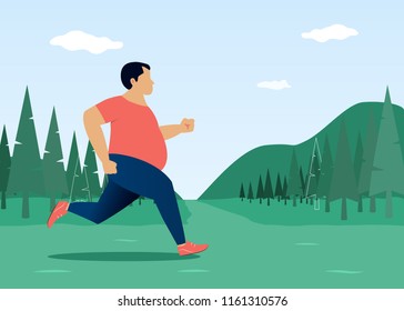 Running man. Man jogging outdoor. Vector illustration in flat style