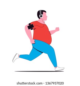 Running man. Jogging with a smartphone. Vector illustration in flat style