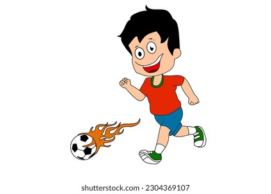 Running man kicking ball with white background isolated element. Vector illustration.