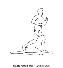 Running man in line art style. Vector continuous line drawing of a running guy. Pren runs in a linear minimalist style