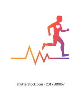 Running man with line ecg heartbeat icon, Healthy cardio heart stronger, Simple flat design symbol, Isolated on white background, Vector illustration