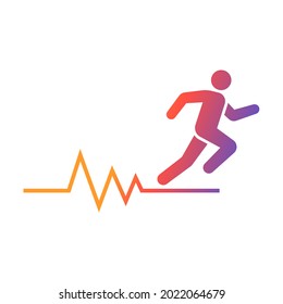 Running man with line ecg heartbeat icon, Healthy cardio pulse stronger, Simple pictogram flat design symbol, Isolated on white background, Vector illustration