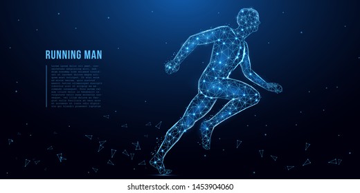 Running man from lines, triangles and particle style design. Human anatomy, sport concept. Polygonal wireframe mesh art. 