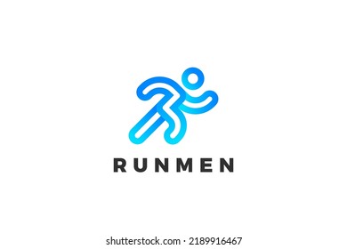 Plantilla vectorial de diseño geométrico abstracto del logotipo del hombre en ejecución. Icono de concepto de logotipo de portador de entrega de atletismo deportivo.