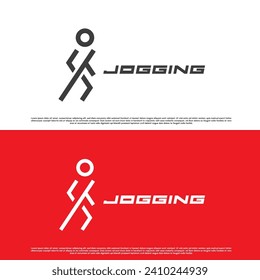 Running man logo design illustration. Athlete people exercise physical fitness health body sport running jogging club. Modern minimal simple flat icon symbol energetic spirit power endurance.