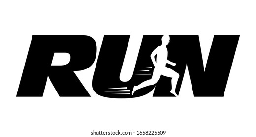 Running Man Logo Design Silhouette, Marathon logo template, running club or sports club, isolated white background, vector eps 10.