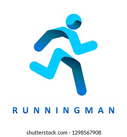 Running man Logo design vector template with  ribbon geometric style 