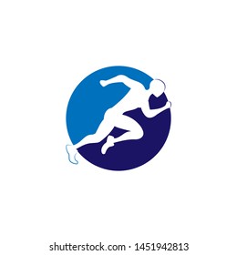 Running man logo design vector symbol, sport and competition concept background.