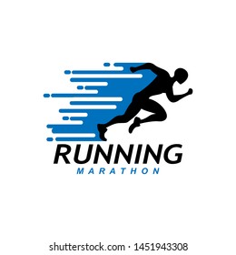 Running man logo design vector symbol, sport and competition concept background.