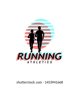 Running man logo design vector symbol, sport and competition concept background.