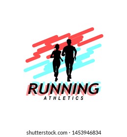 Running man logo design vector symbol, sport and competition concept background.