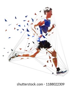 Running man, low polygonal geometric illustration. Vector runner, side view
