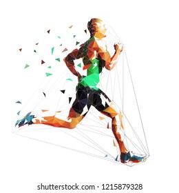 Running man, low polygonal geometric vector illustration. Run, sprinting athlete